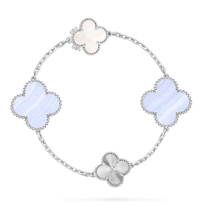 [Glitter Jewelry]DETACHABLE CLOVER 15(11+4) FLOWER SILVER NECKLACE SET